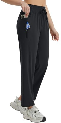 baleaf Pantalones largos para correr para mujer, protección solar, UPF50+, pantalones de entrenamiento, de secado rápido, transpirables, negro rutina, L