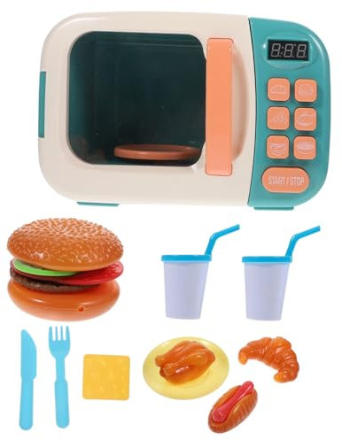 VICASKY Kinder Mikrowellen Spielzeugset Batteriebetriebene Miniatur Mikrowelle Mit Lichteffekten Lebensechtes Küchengerät Für Kleinkinder Lernspielzeug Zur Praktischer Fähigkeiten Grün