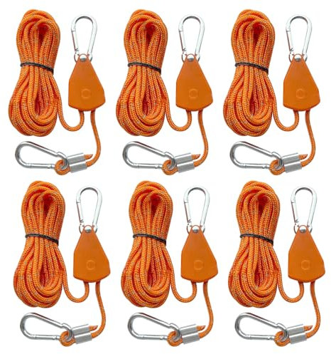 ZOYDP 6 Pezzi 4M Corda Campeggio Riflettenti, 4mm Corde Campeggio con Tenditori, Corda da Campeggio Regolabile, Corde da Campeggio, Cricchetto per Corda per Tenda, Campeggio, Escursioni (Arancione)