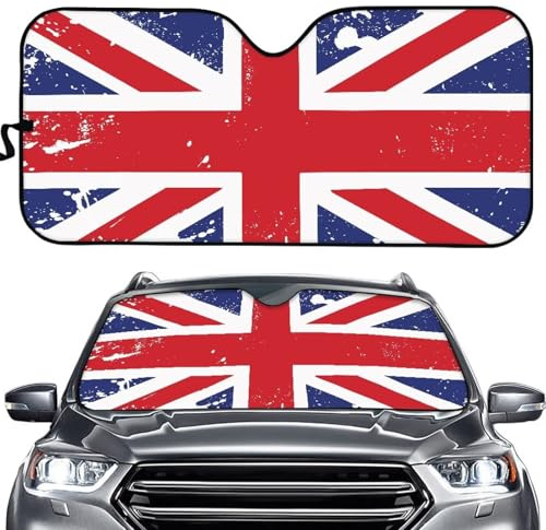 Suhoaziia British Flag Union Jack Car Front Window Sunshade Windshield Visor for Protector Window Covers for Privacy Car/Truck/SUV Windshield Sun Shade for Women Men Gifts