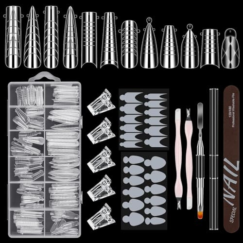 ANGNYA Dual Nail Forms Set 12 Stile 12 Größen Nagelverlängerung Verlängerung Nagel Gel Formen Nagelform Set 144 Stücke Nail Forms mit Dual-Ended Nagel Pinsel für Polygel Extension Maniküre Nagelkunst