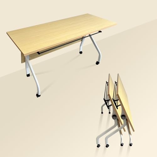 WJFTODAY Konferenztisch, Konferenztisch, Klappbare Konferenztische auf Rollen, rechteckigechteckige Besprechungstische, Klappbarer Schulungstisch, moderner Büro-Konferenztisch mit Metallrahmen, Natur