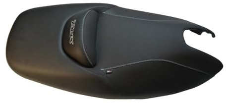 Moto Discovery Funda de Asiento Compatible con Yamaha T-MAX 500 2001-2007 Color Negro con Costuras Grises y Logo Gris