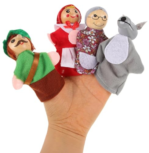 Healifty Set De 4 Títeres De Dedos La Caperucita Roja: Marionetas De Dedos Familiares Para Artículos De Fiesta Juguetes De Baño Educativos Para La Hora del Cuento Juguetes De
