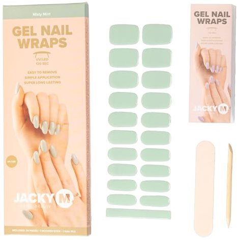JACKY M.® Premium Gel-Nagelfolien – Misty Mint, 20 Stück – Selbstklebende Nagelaufkleber – Gel Nail Wraps UV/LED Härtend
