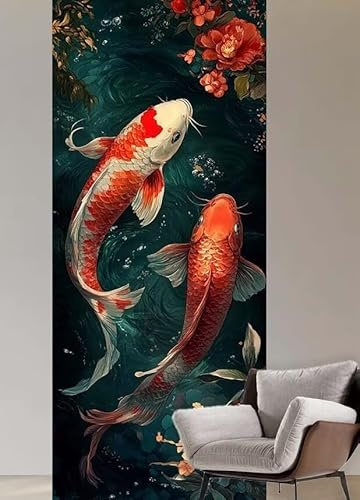 Malen nach Zahlen Erwachsene Koi-Karpfen Malen nach Zahlen ab 9 jahre,Groß Paint by Numbers Pfingstrose mit Pinseln Acrylfarbe,Paint by Numbers Kinder DIY Handgemalt Ölgemälde Wanddeko ,30x60cm M32