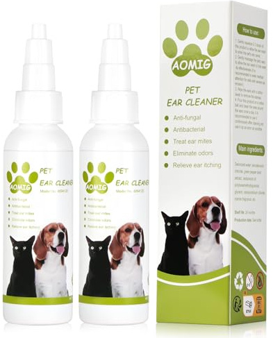 Aomig örondroppar hundar katter öronrengöring öroninflammationer klåda svampinfektion behandling öronkvalster hund öronvax borttagare hundöronvax öronvax borttagare (2 st) - 100 ml)