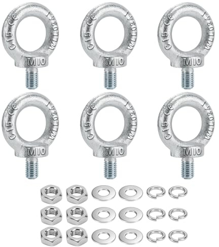 Seconero 6 Pièces M10 Anneau de Levage C15 Acier, M10 Boulons àœil Filetage Mâle, Boulons à œil Ronds, Piton a Oeil Avec Bouchons et Rondelles pour Marin et Équipements de Levage d'Ingénierie 230KG