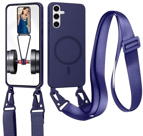 Handykette für Samsung Galaxy S24/S25 Hülle mit Band Abnehmbar [Kompatibel mit Magsafe] Flüssig Silikon Necklace Handyhülle Magnetische Schutzhülle zum Umhängen Kordel für Galaxy S24/S25, Dunkelblau