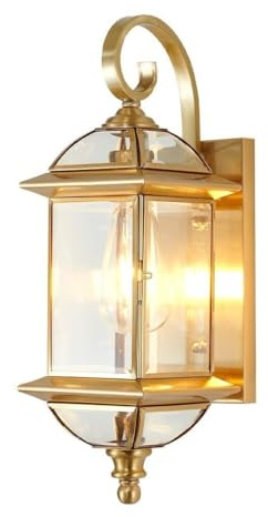 HLRTBCN Ceiling Lighting Wall Sconce for Front Door 18.5 Brass Outdoor Light Glass Gold Waterproof Exterior Mounted Lamp Porch Garden Patio Lantern(1 Aqiong