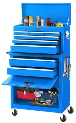 CYairong-22 Tool Box Portable Rolling Tool Chest with Detachable Top Box and Lockable Wheels | Heavy Duty Tool Cabinet with Drawer Liners, for Garage, Warehouse & Repair Shop Toolbox(Blue)