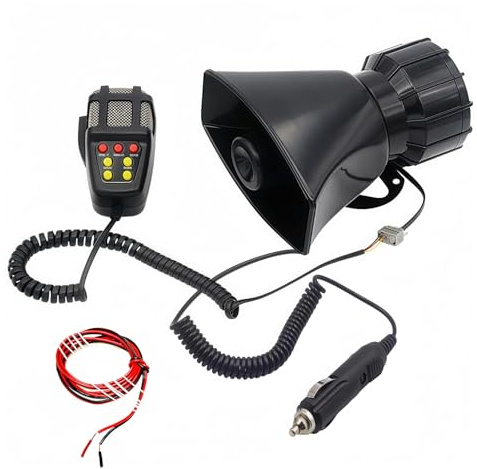 YIYIDA Clacson per auto, facile installazione, collegamento di accenditori di sigarette auto, microfono, sistema di altoparlanti PA, nero, clacson, 7 toni, sirena per auto da 12 V, camion, ecc