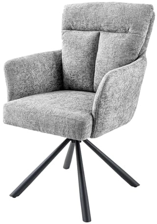 Stuhl BIG GEORGE - 93cm - grau - Strukturstoff Metall-Beine drehbar | Federkern-Komfort, Armlehne, pflegeleicht, langlebig, stabil, Esszimmerstuhl, hoher Komfort, bequeme Polsterung