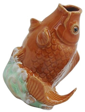Abaodam Décoration Carpe De Jardin en Céramique 10 Cm Dégradé Jaune pour Fontaine Extérieure Bassin d'eau Décoration De Jardin Buse D'arrosage Étang