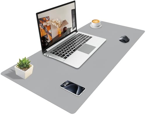 Niviy Schreibtischunterlage Leder XXL Mousepad 100X40CM | Büro Organizer Schreibtischmatte PU, rutschfester Tischunterlage, wasserdichter Office Mauspad für Home Laptop Hellgrau