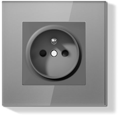 BSEEDLIFE Prise Murale,Normes Françaises Prise Electrique Encastrable,Facile à Installer,Panneau en Verre Cristal,1 Gang 86 * 86mm,Gris