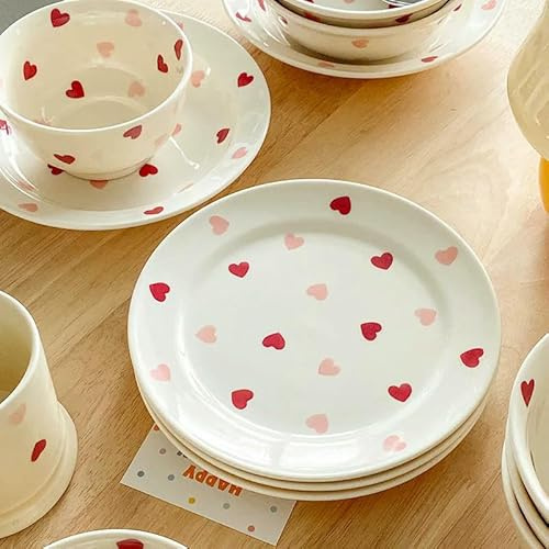 TPIONEER Service de Table en céramique en Forme de cœur, Assiette, saladier, Tasse à café, Motif Amour Japonais, Cadeau Chaleureux pour la Saint-Valentin