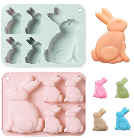 2 Stück Ostern Kaninchen Silikonformen Gießformen,für Machen Schokolade, Kuchen, Kekse, Seife
