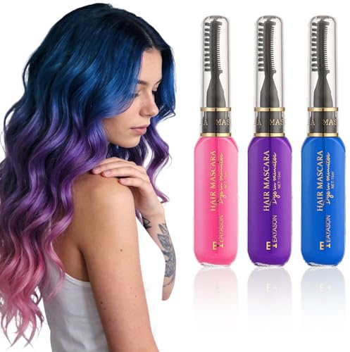 AFIODA 3 Pcs Hair Chalk Bundle – Temporary Hair Colour Chalk Set, Washable Hair Dye for Girls Women & Kids, Pink Dark Purple Blue, Easy DIY Party & Festival Styling