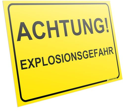 PRINTIMA PVC Schild „ACHTUNG! EXPLOSIONSGEFAHR“ 32x21cm – Warnschild mit Montagedübeln – Wetterfeste Sicherheitskennzeichnung für Gefahrgutbereiche & Industrieanlagen