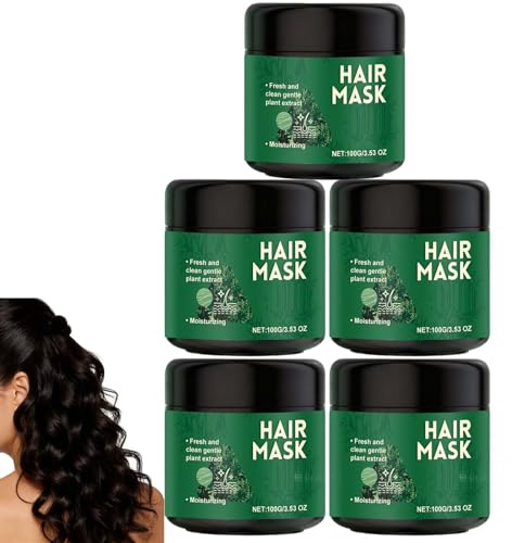 Máscara para el cabello, máscara de refuerzo capilar a base de hierbas para engrosamiento y control de encrespamiento, máscara de cuidado del cabello unisex para calmar el cuero cabelludo (5PCS)