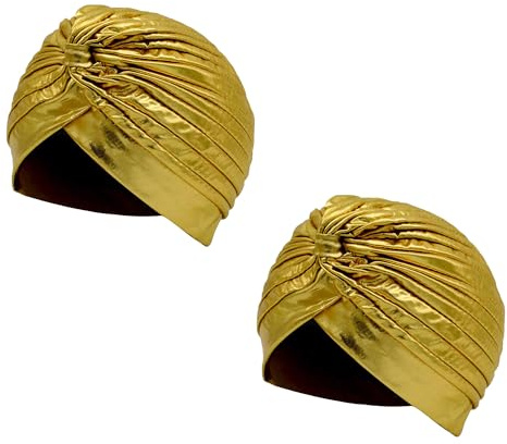 Wildarms Plissierte Turbans, Unisex, 2 Stück, arabische/indische Mütze für Karneval, Party, Kostüm und Festivals (Gold)