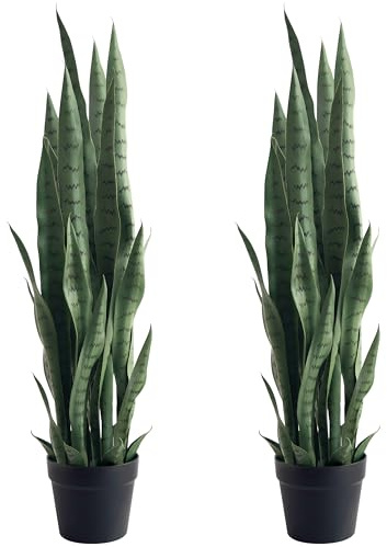 MixcMax Artificial Snake Plant 90cm, Realistic Fake Sansevieria in Pot