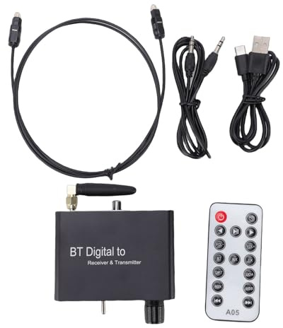 ASHATA Émetteur-récepteur Bluetooth 5.3, Adaptateur Bluetooth 2 en 1, Convertisseur Numérique vers Analogique avec Ports USB AUX Fibre Coaxiaux pour Casque, Haut-Parleur, Ordinateur de