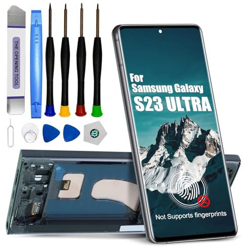 DTD Écran pour Samsung Galaxy S23 Ultra LCD, écran Tactile de Rechange avec Outils (Noir avec Cadre, sans Reconnaissance d'empreintes digitales)