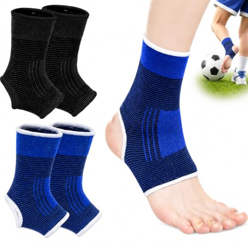 Banda articular de pie infantil 2 unidades – Soporte y compresión para tobillo, transpirable y elástica, ideal para fútbol, baloncesto, danza y uso diario, tallas 6-14 años con apertura en el tal