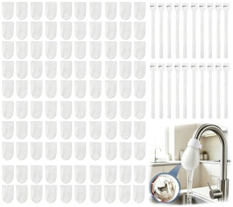 Tap Water Filter Bags 150pcs with 20 Cable Ties Kitchen Sink Faucet Filter | 150pcs tap filter bags + 20 cable ties, fine mesh sediment filtration, improves tap water quality, kitchen sink compatible.