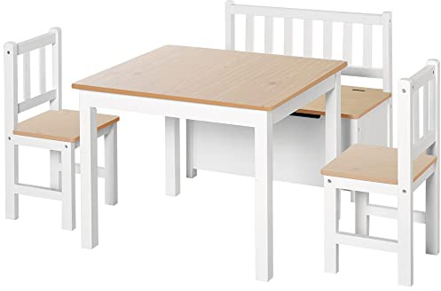 HOMCOM Kindersitzgruppe mit Kindermöbel für 3+ Jahre 4 Stück Natur+Weiß