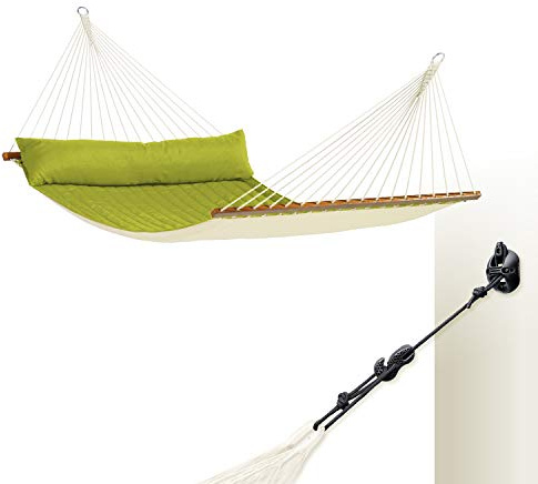 LA SIESTA - Alabama Avocado - Gefütterte Stabhängematte Kingsize + CasaMount Black - Mehrzweck-Befestigung