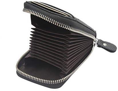 OULII Kreditkartenetui Organizer Holder Echtes Leder Zip Sicherheit Card Bag (schwarz)