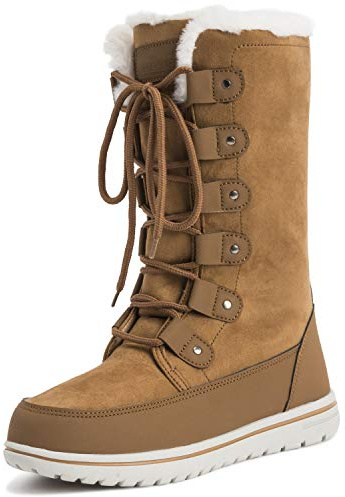 Polar Boot Mujer Alto Durable Piel Sintética Invierno Lluvia Nieve Impermeable Al Aire Libre Becerro Botas - 9 - TAN42 AYC0532