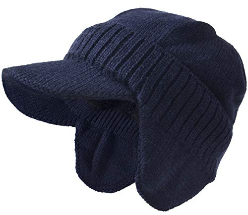 Män Stickad Visir Mössa Fleece Fodrad Manschett Vinter Dagligen Newsboy Keps (Öronlapp-Marin,En Storlek)