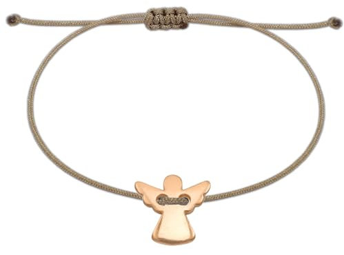 Selfmade Jewelry Armband Damen Roségold Schutzengel Handgemachtes Makramee Armbändchen mit Engelchen Inkl. Geschenk-Verpackung (Roségold - Braun)