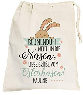 Herz & Heim® Geschenksäckchen zu Ostern mit niedlichen Osterhasen und mit Ihrem Wunschnamen ein tolles Ostergeschenk (Blumenduft)