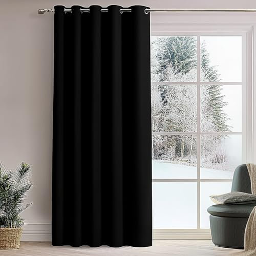 PANOVOUS Raumtrenner Vorhang Blickdicht Schwarz, Extra breite Gardinen, Schwerer Vorhang Kälteschutz, Raumtrenner Ösenschal, 1 Stück.