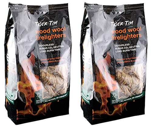 Tiger Tim Flamefast 400g Wood Wool Firelighters Natural Eco Odourless No Chemicals Long Burn Instant Fire Starters for Wood Burners Barbecues Stoves Grills Campfires (2)
