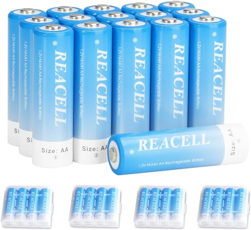REACELL 16 Pezzi 1.2V Batterie AA Ricaricabili 2800mAh Pile Ricaricabili AA 1200 Cicli Alta Capacità Ni-MH Batterie LR6, con Scatola di Immagazzinaggio (AA)