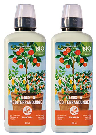 Plantura Bio Zitrus- & Mediterrandünger, 2er Set, Bio Flüssigdünger für Zitronenbaum & Co, 1,6 Liter