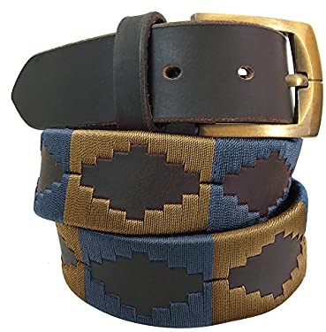 Carlos Diaz Cinturón Polo de Cuero Bordado Marrón Premium de Diseñador para Hombres Mujeres Unisex (120 cm / 48-50 Inches)