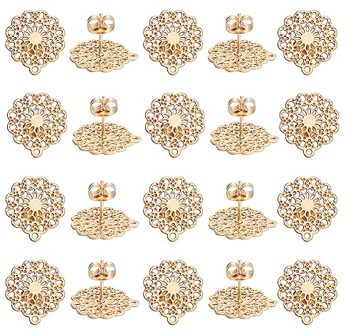 UNICRAFTALE 20 Stk Goldene Blume Böhmische Ohrstecker DIY Filigrane Ohrstecker Komponente Edelstahl Boho Ohrring Mit Schleife Schmetterlingsstopfen Für Boho Ohrring Schmuckherstellung 16x14mm