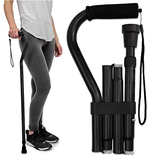 RMS Folding Cane with Offset Foam Handle, Adjustable Walking Stick (Black)
