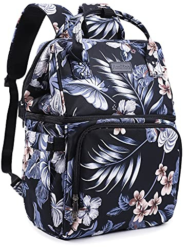 AmHoo Insulated Lunch Box Cooler Backpack Waterproof Leak-Proof Lunch Bag Tote for Men Women Hiking Beach Picnic Trip with Strongest YKK Zipper Black Flower Pattern