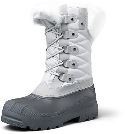 mysoft Women's Snow Boots Warm Insulated Faux Fur Lined Waterproof Mid-Calf Winter Boots White