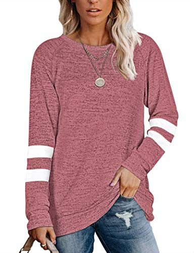 MOLERANI Långärmad rund hals fritid t-shirts blusar tröjor tunika toppar för vintern, röd, M