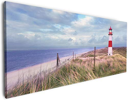 Wallario Leinwandbild Leuchtturm am Strand von Sylt - Wandbild 50 x 125 cm: Kunstdruck | Brillante lichtechte Farben | hochauflösend | verzugsfrei