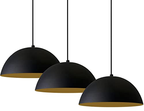 bamyum Lipeo Pendelleuchte Esstisch 3 Flammig Schwarz Gold Ø26 cm Vintage E27 Esstischlampe, Lampenschirm Hängelampe, Wohnzimmer Esszimmerlampe
